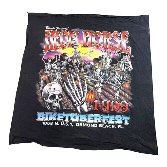 Vintage 1999 Iron Horse Saloon Biketoberfest Bandana Biker Skeleton Pumpkin - Picture 1 of 7